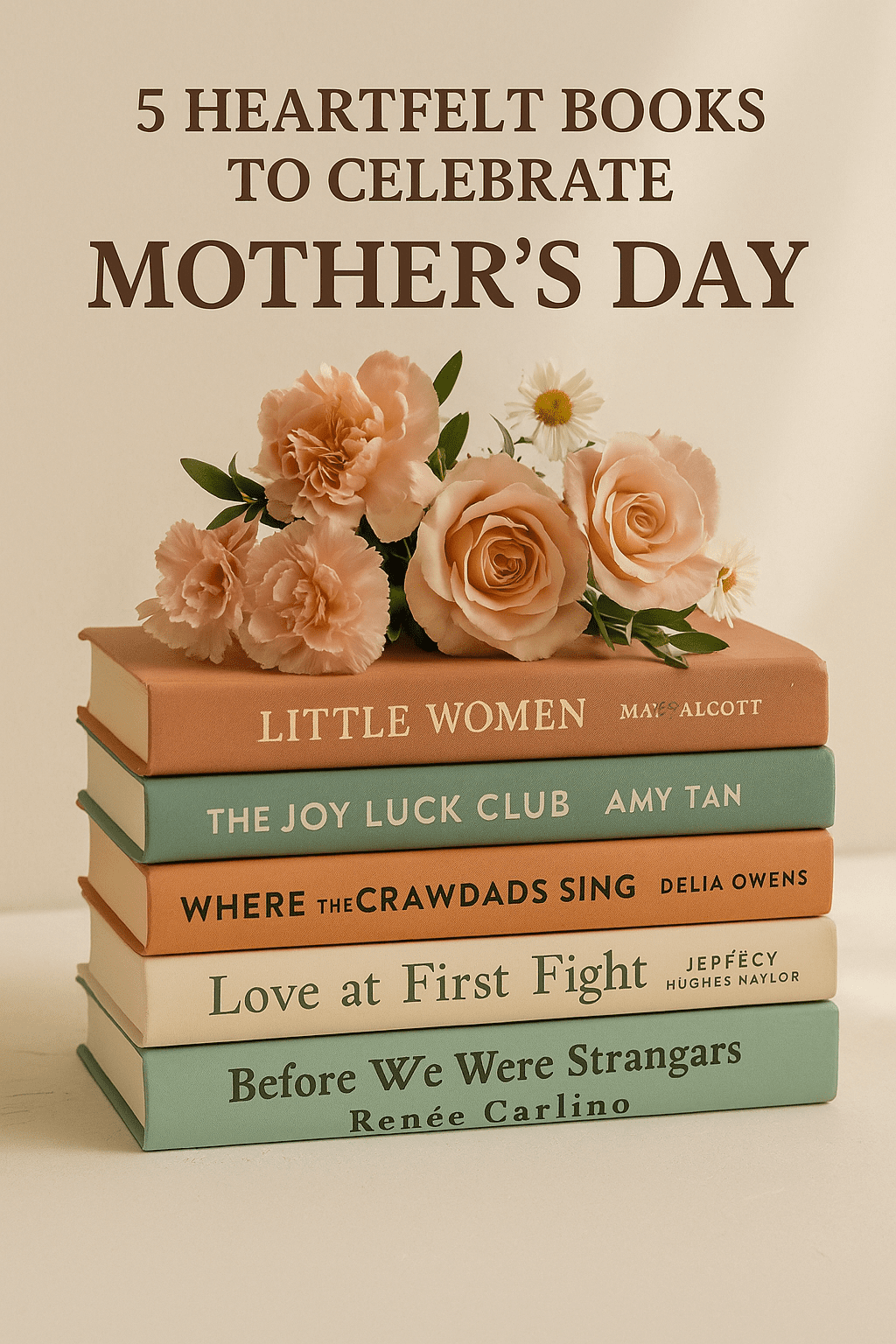 Stack of books with flowers for Mother&rsquo;s Day gift