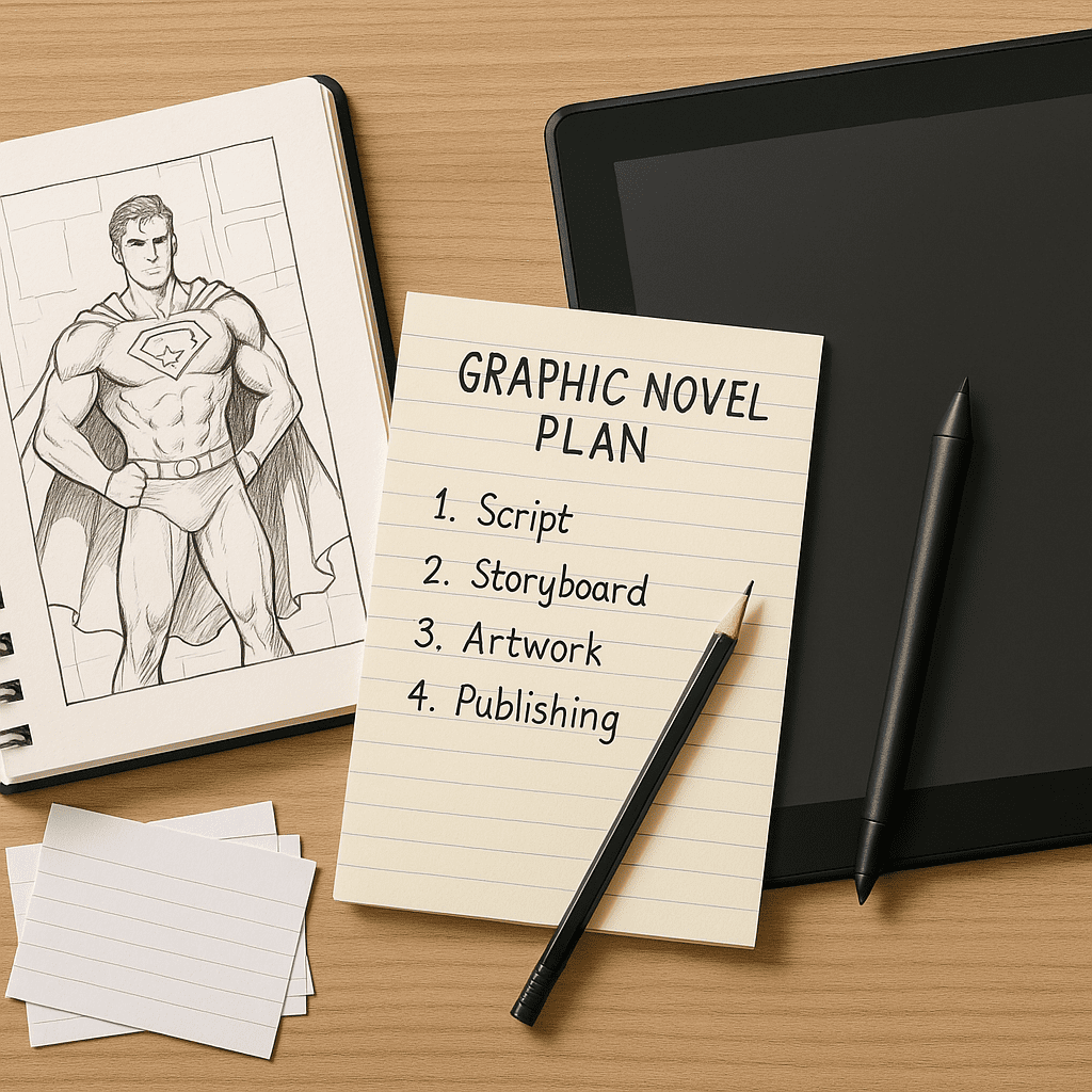 Visual representation of a self-published graphic novel in progress