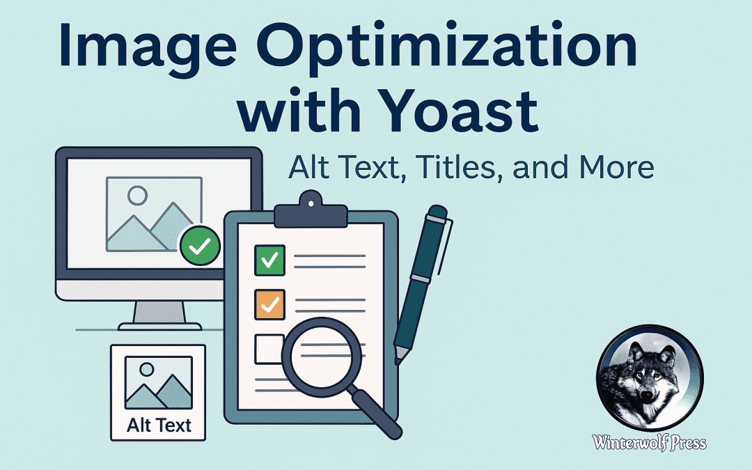 Digital illustration showing image optimization tips for authors using Yoast SEO