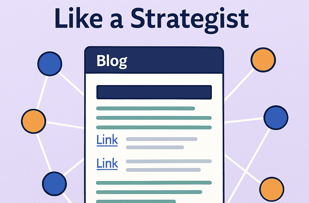Digital illustration of a blog post with link connections visualized as a web