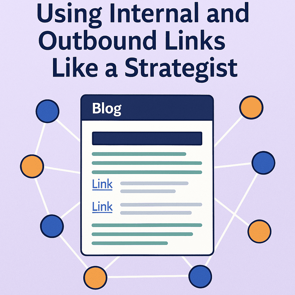 Digital illustration of a blog post with link connections visualized as a web