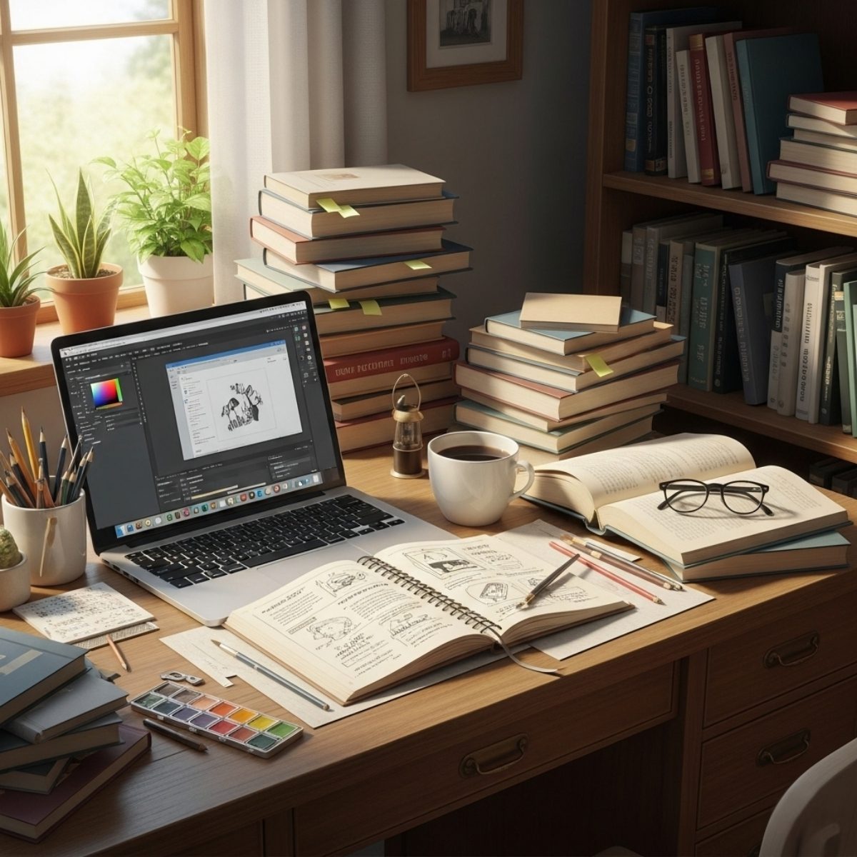 space of an author working on how to cite sources correctly in writing